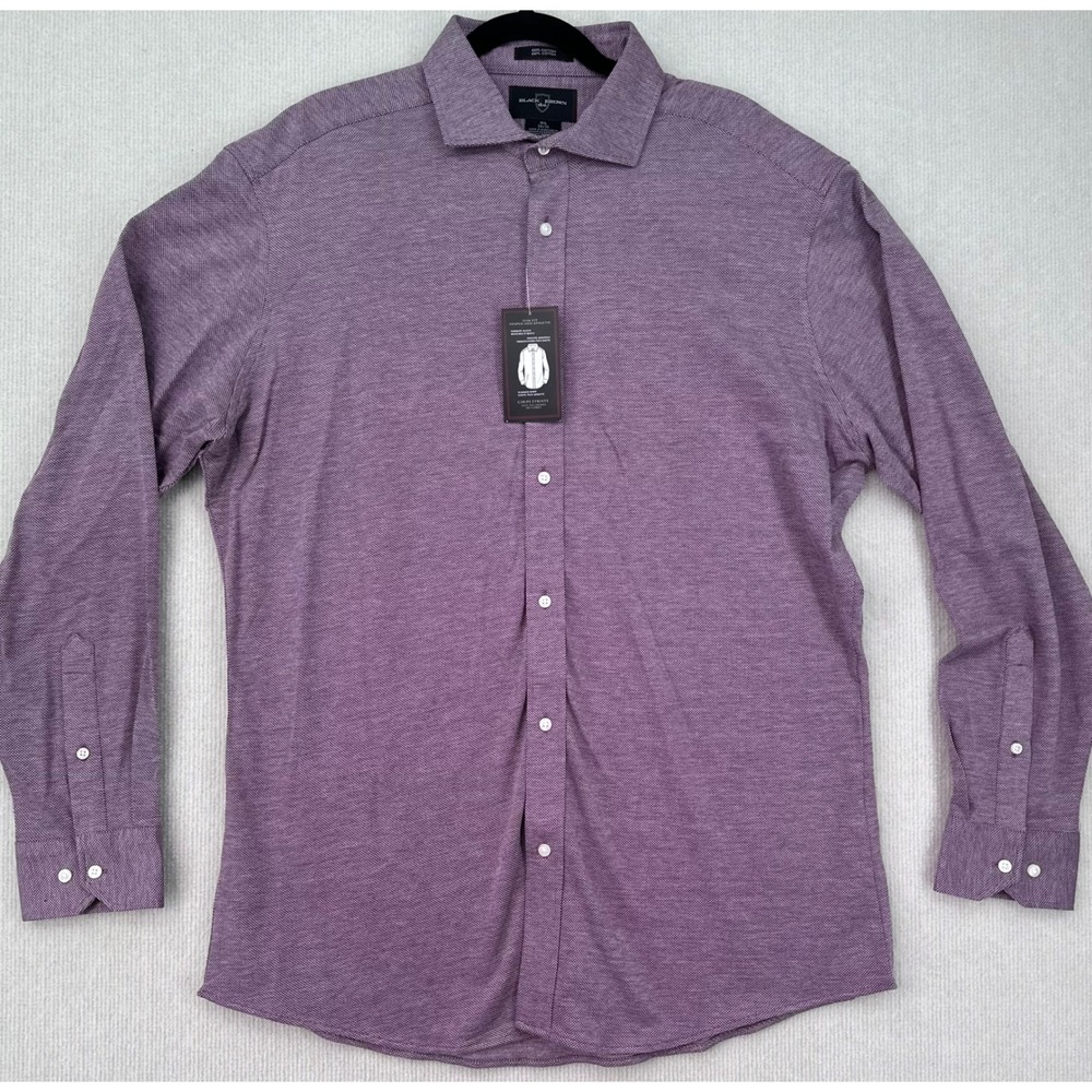 Black Brown 1826 Mens 16.5 34/35 Slim Fit Dress Shirt Purple 100% Cotton NWT0431